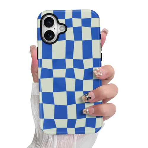 SOKAD Magnetische karierte Handyhülle für iPhone 16 Plus, niedliche Gitter kariertes Schachbrettmuster Kompatibel mit Magsafe Matte Schutzhülle mit Displayschutzfolie für Mädchen und Frauen, Blau SOKAD Magnetische karierte Handyhülle für iPhone 16 Plus, niedliche Gitter kariertes Schachbrettmuster Kompatibel mit Magsafe Matte Schutzhülle mit Displayschutzfolie für Mädchen und Frauen, Blau von SOKAD