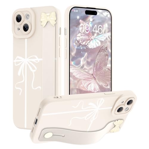 SOKAD Ribbon Bow Handyhülle für iPhone 15 mit Handschlaufe, Kickstand, ästhetisches süßes Schleifen-Design mit Armband für Mädchen und Frauen, schlanke weiche Silikon-Kameraschutzhülle, Weiß SOKAD Ribbon Bow Handyhülle für iPhone 15 mit Handschlaufe, Kickstand, ästhetisches süßes Schleifen-Design mit Armband für Mädchen und Frauen, schlanke weiche Silikon-Kameraschutzhülle, Weiß von SOKAD