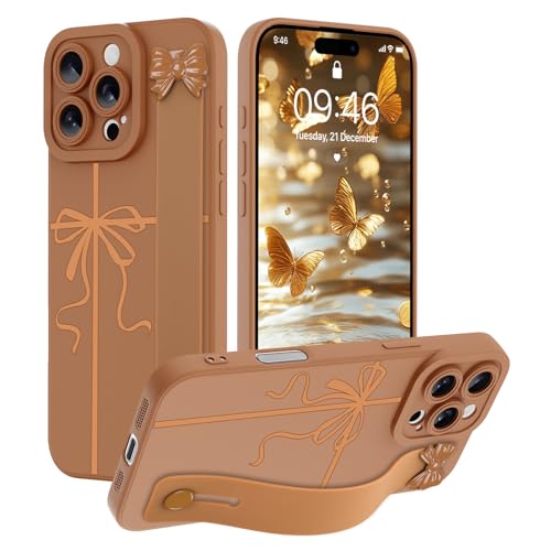SOKAD Ribbon Bow Handyhülle für iPhone 16 Pro Max mit Handschlaufe, Kickstand, ästhetisches süßes Schleifen-Design mit Armband für Mädchen und Frauen, schlanke weiche Silikon-Kameraschutzhülle, Braun SOKAD Ribbon Bow Handyhülle für iPhone 16 Pro Max mit Handschlaufe, Kickstand, ästhetisches süßes Schleifen-Design mit Armband für Mädchen und Frauen, schlanke weiche Silikon-Kameraschutzhülle, Braun von SOKAD
