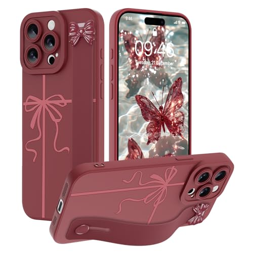 SOKAD Ribbon Bow Phone Case for iPhone 15 Pro Max with Wrist Strap Kickstand, Aesthetic Cute Bowknot Design with Wristband for Girls Women, Slim Soft Silicone Camera Protection Cover Case, Wine Red SOKAD Ribbon Bow Phone Case for iPhone 15 Pro Max with Wrist Strap Kickstand, Aesthetic Cute Bowknot Design with Wristband for Girls Women, Slim Soft Silicone Camera Protection Cover Case, Wine Red von SOKAD