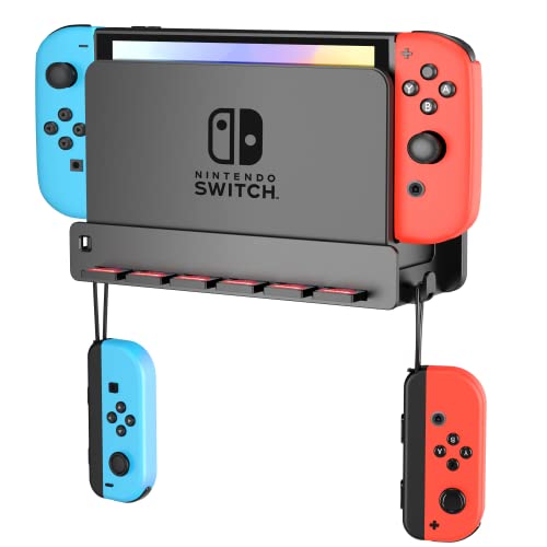 SOKUSIN Wandhalterung Kompatibel mit Switch & Switch OLED - Platzsparende Halterung mit Joy-Con Haken und 6 Spielkartenfächern, Ablagefläche Geeignet für Wohnzimmer und Schlafzimmer(Schwarz) von SOKUSIN