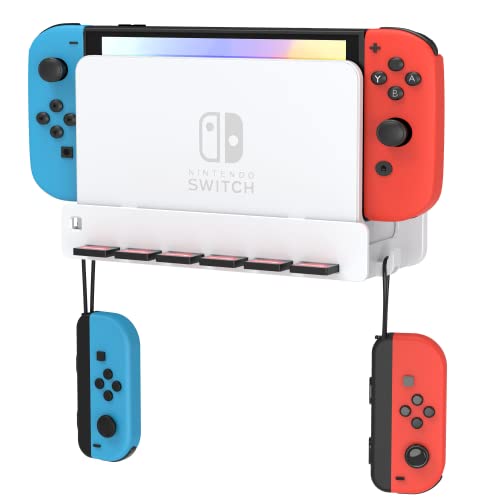 SOKUSIN Wandhalterung Kompatibel mit Switch & Switch OLED - Platzsparende halterung mit Joy-Con Haken und 6 Spielkartenfächern, Ablagefläche Geeignet für Wohnzimmer und Schlafzimmer(Weiß) von SOKUSIN