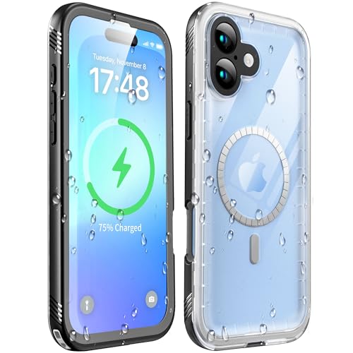 SOKUSIN für iPhone 16 Plus wasserdichte Hülle Magnetisch Stoßfest - [Kompatibel Mit Magsafe] Mit Kameraschutz Displayschutz 360 Grad IP68 Unterwasser Panzerhülle Outdoor Durchsichtig Handyhülle 6,7" von SOKUSIN