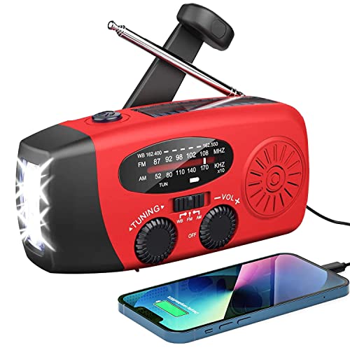 Notfall-Solarradio,Solarbaby Selbstbetriebenes Kurbelradio mit LED-Taschenlampe, SOS-Alarm,AM/FM Wetter Wind Up Radio mit 2000mAh Akku für Notladung von Smartphone von SOLARBABY