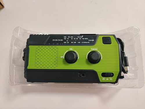 SOLARBABY Notfall-Solarradio mit Handkurbel zur Selbstaufladung, LED-Taschenlampe, SOS-Alarm, AM/FM-Wetterfunk und 2000-mAh-Akku, der auch Notfall-Ladungen für Smartphones durchführen kann-Grün von SOLARBABY
