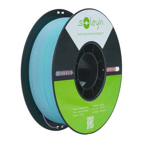 SOLEYIN Ultra PLA Matte Filament 1.75mm Bunt, 3D Drucker Filament 1kg Hochgeschwindigkeit 30-300mm/s Umweltfreundliche, für die meisten 3D-Drucker Creality Ender K1 K1C K2 plus (Bunt Mondstein) von SOLEYIN