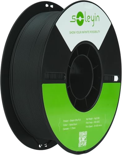 SOLEYIN Ultra PLA Matte Filament 1.75mm Schwarz, 3D Drucker Filament 1kg Hochgeschwindigkeit 30-300mm/s Umweltfreundliche, für die meisten 3D-Drucker Creality Ender K1 K1C K2 plus (Matte Schwarz) von SOLEYIN