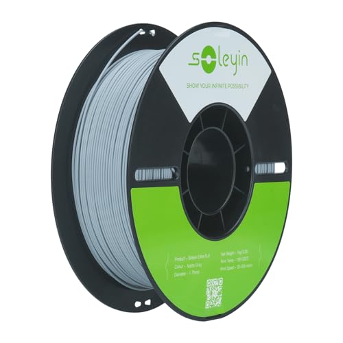 SOLEYIN Ultra PLA Matte Filament 1.75mm Grau, 3D Drucker Filament 1kg Hochgeschwindigkeit 30-300mm/s Umweltfreundliche, für die meisten 3D-Drucker Creality Ender K1 K1C K2 plus (Matte Grau) von SOLEYIN