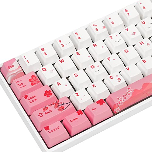 104-Tasten PBT-Tastenkappen Fünfseitige Sublimation Keycaps Cover Set OEM-Profil mit 6,25 U Leertaste für mechanische Gaming-Tastatur von Cherry MX Switch (Sakura) von SOLIDEE