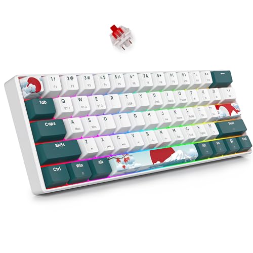 SOLIDEE 60% mechanische Gaming-Tastatur Wired/Bluetooth 5.0 Dual-Mode-Tastatur,RGB LED-Backstreuit Tastaturen,61 Tasten hot swap mit linearem Gateron Red Switch für PC-Spieler(GT61 Forest/Red) von SOLIDEE