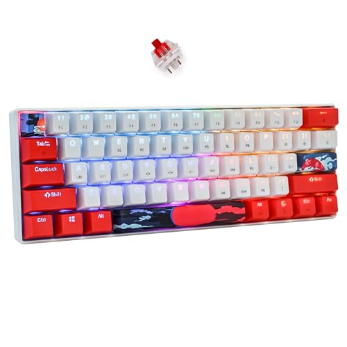 SOLIDEE 60% mechanische Gaming-Tastatur Wired/Bluetooth 5.0 Dual-Mode-Tastatur,RGB LED-Backstreuit Tastaturen,61 Tasten hot swap mit linearem Gateron Red Switch für Windows PC-Spieler(61 Sun/Red) von SOLIDEE