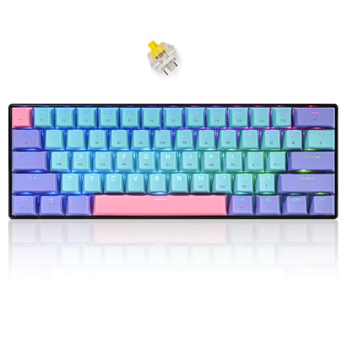 SOLIDEE 60% mechanische Gaming-Tastatur Wired/Bluetooth 5.0 Dual-Mode-Tastatur,RGB LED-Backstreuit Tastaturen,61 Tasten hot swap mit linearem Gateron Yellow Switch für Window PC(61 Joker/Yellow) von SOLIDEE