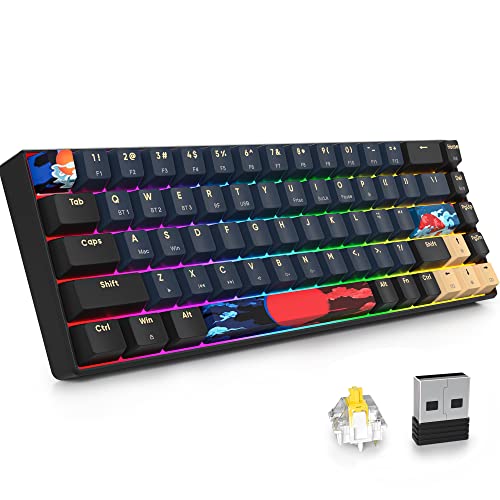 SOLIDEE 68 Tasten Mechanische Gaming Tastatur mit Gateron Gelbe Schalter,Bluetooth 5.0/2.4GHz/kabelgebundene 3 Modus Tastatur,65% RGB Hintergrundbeleuchtung,Hot Swappable NKRO(68 Blue Samurai) von SOLIDEE