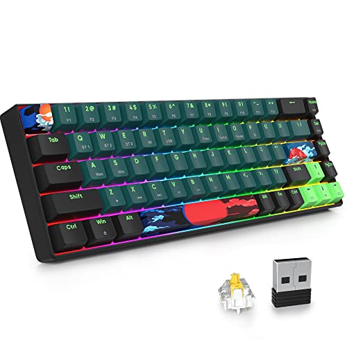 SOLIDEE 68 Tasten Mechanische Gaming Tastatur mit Gateron Gelbe Schalter,Bluetooth 5.0/2.4GHz/kabelgebundene 3 Modus Tastatur,65% RGB Hintergrundbeleuchtung,Hot Swappable NKRO(68 Soundwave) von SOLIDEE