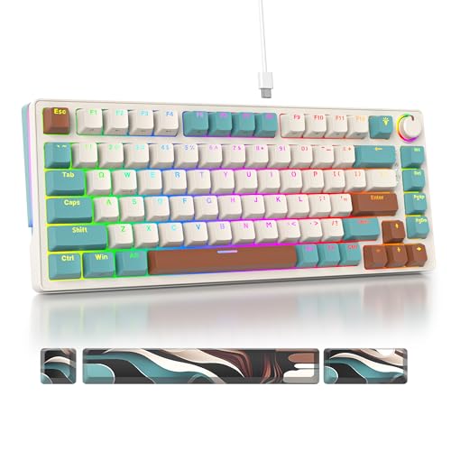 SOLIDEE 75% mechanische Gaming-Tastatur,hot-swap-fähige Tastatur mit Rosa Schalter,RGB-Hintergrundbeleuchtung,83 Tasten Tastatur,PBT Kompakt NKRO Keyboard mit Lautstärkeregler(83 Brown) von SOLIDEE
