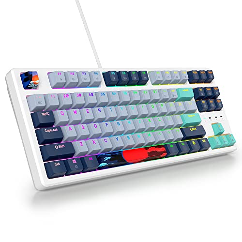 SOLIDEE Tragbare 80% mechanische Gaming-Tastatur,87 Tasten kompakte RGB LED-Hintergrundbeleuchtung,kabelgebundene Tastatur mit USB Kabel,mit linearem roten Schalter(87 Hammerhead Shark) von SOLIDEE