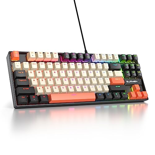SOLIDEE Tragbare 80% mechanische Gaming-Tastatur,87 Tasten kompakte RGB LED-Hintergrundbeleuchtung,kabelgebundene Tastatur mit USB Kabel,mit linearem roten Schalter für Windows(87 Large Carbon) von SOLIDEE
