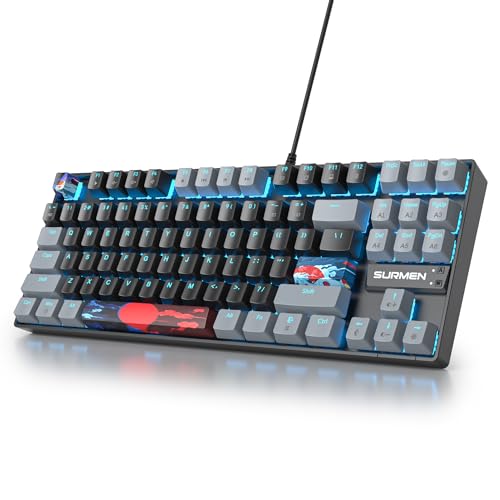 SOLIDEE Tragbare 80% mechanische Gaming-Tastatur,87 Tasten kompakte RGB LED-Hintergrundbeleuchtung,kabelgebundene Tastatur mit USB Kabel,mit linearem roten Schalter für Windows PC Mac(87 Dark) von SOLIDEE