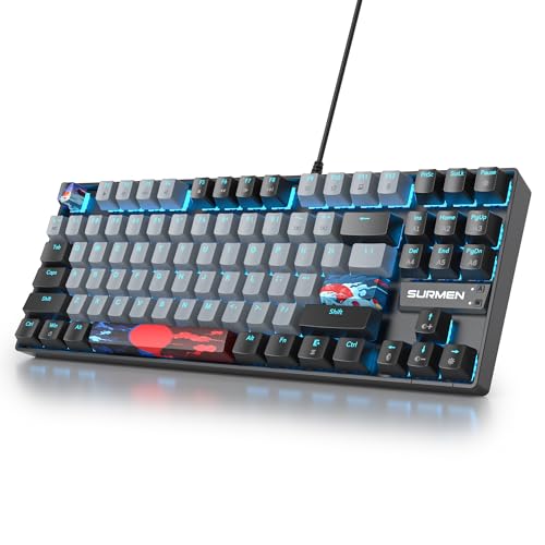 SOLIDEE Tragbare 80% mechanische Gaming-Tastatur,87 Tasten kompakte RGB LED-Hintergrundbeleuchtung,kabelgebundene Tastatur mit USB Kabel,mit linearem roten Schalter für Windows PC Mac(87 Dolch) von SOLIDEE