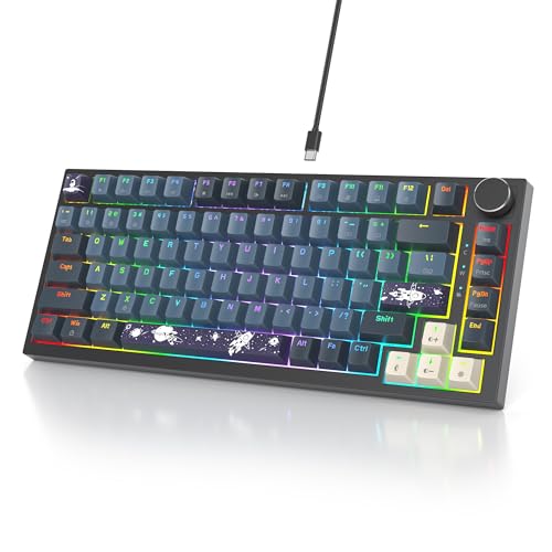 SOLIDEE Verkabelte Mechanische Gaming Tastatur 75 Prozent,hot-swap-fähige Mechanische Tastatur mit Gasket Struktur,RGB Hintergrundbeleuchtung,82 Tasten TKL Tastatur mit Drehknopf(82 Apollo) von SOLIDEE