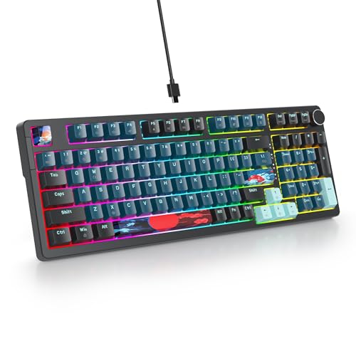 SOLIDEE Wired 95% Mechanische Gaming-Tastatur Hot Swappable,Gasket Structure RGB Hintergrundbeleuchtung,98 Tasten Mechanische Tastatur mit Steuerknopf,PBT Tastenkappen NKRO-Tastatur(98 Monstor) von SOLIDEE