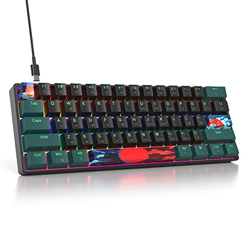 SOLIDEE mechanische Gaming Tastatur 60%,61 Tasten mit Lineare rote Schalter,kabelgebundene mechanische Tastatur mit LED-Hintergrundbeleuchtung,gemischtes Licht kompakte Tastatur(61 Black-Green) von SOLIDEE