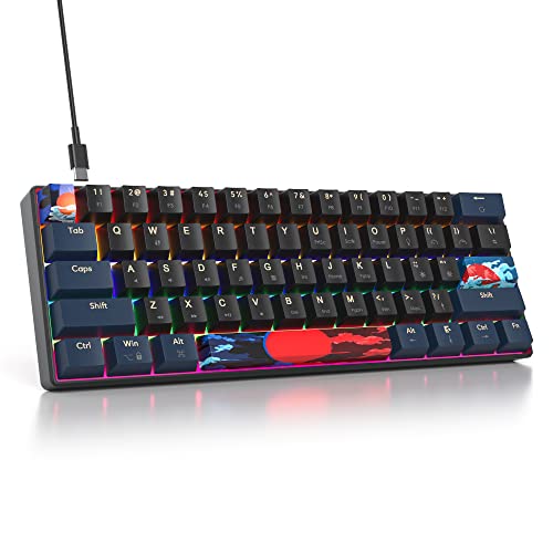 SOLIDEE mechanische Gaming Tastatur 60%,61 Tasten mit Lineare rote Schalter,kabelgebundene mechanische Tastatur mit LED-Hintergrundbeleuchtung,gemischtes Licht kompakte Tastatur(61 Blue Samurai(B)) von SOLIDEE