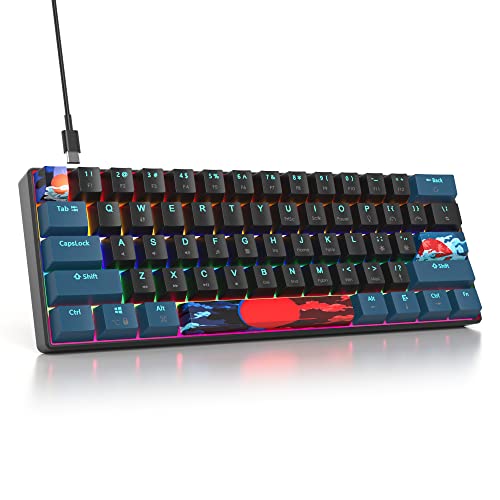 SOLIDEE mechanische Gaming Tastatur 60%,61 Tasten mit Lineare rote Schalter,kabelgebundene mechanische Tastatur mit LED-Hintergrundbeleuchtung,gemischtes Licht kompakte Tastatur(61 Monstor(B)) von SOLIDEE