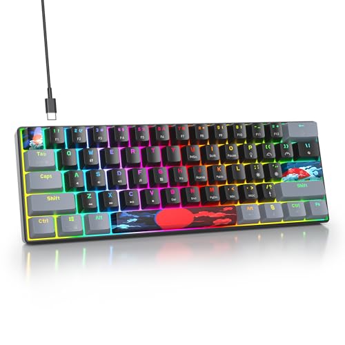 SOLIDEE mechanische Gaming Tastatur 60 Prozent,61 Tasten kompakte mechanische Tastatur RGB Hintergrundbeleuchtung,60% Prozent Tastatur mechanisch QWERTY,Roter Schalter für Win/Mac PC Laptop(61 Dark) von SOLIDEE