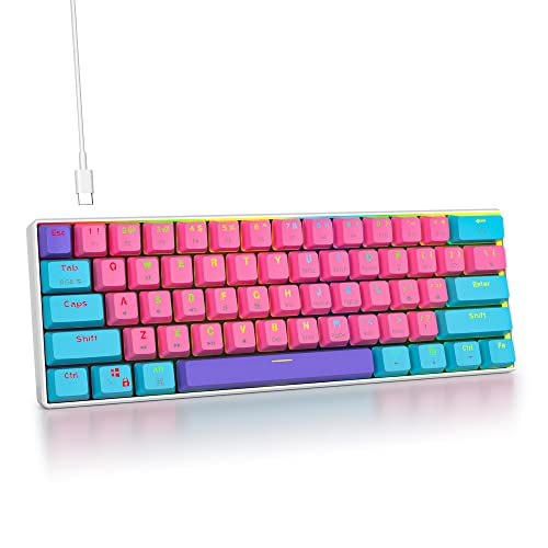 SOLIDEE mechanische Gaming Tastatur 60 Prozent,61 Tasten kompakte mechanische Tastatur RGB Hintergrundbeleuchtung,60% Prozent Tastatur mechanisch QWERTY,Roter Schalter für Win/Mac PC Laptop(61 Pink) von SOLIDEE