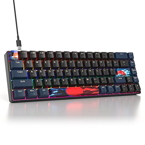 SOLIDEE mechanische Gaming Tastatur 65%,68 Tasten mit Lineare rote Schalter,kabelgebundene mechanische Tastatur mit LED-Hintergrundbeleuchtung,gemischtes Licht kompakte Tastatur(68 Black-Blue) von SOLIDEE
