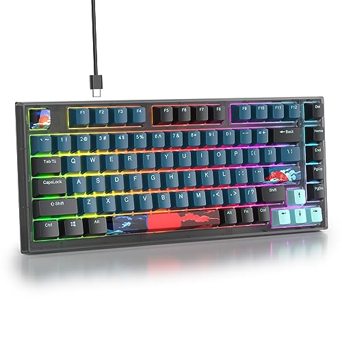 SOLIDEE Verkabelte Mechanische Gaming Tastatur 75%,Gasket hot-swap-fähige mechanische Tastatur mit weiße Schalter,RGB Hintergrundbeleuchtung,QWERTY 82 Tasten Gaming Tastatur NKRO Tastatur(82 Monstor) von SOLIDEE