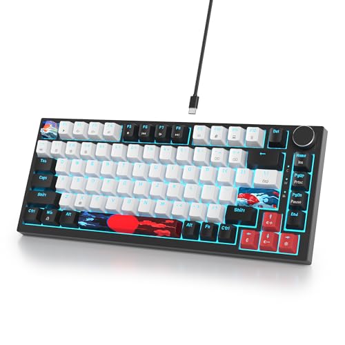 SOLIDEE mechanische Gaming Tastatur 75%,hot-swap-fähige mechanische Tastatur Gasket,RGB Hintergrundbeleuchtung,QWERTY 82 Tasten TKL Gaming Tastatur,NKRO Tastatur mit Drehknopf(82 Black_White) von SOLIDEE