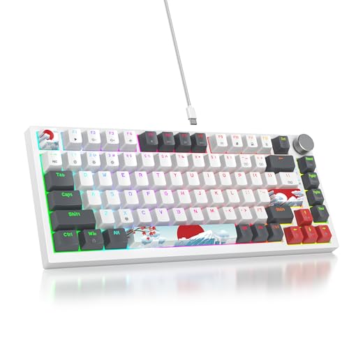 SOLIDEE mechanische gaming tastatur 75%,hot-swap-fähige mechanische tastatur Gasket,RGB Hintergrundbeleuchtung,QWERTY 82 Tasten TKL Gaming Tastatur,NKRO Tastatur mit Drehknopf(82 Grey_White) von SOLIDEE