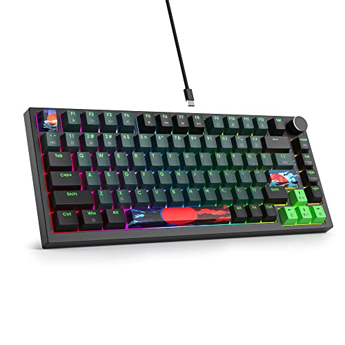 SOLIDEE Verkabelte Mechanische Gaming Tastatur 75%,hot-swap-fähige Mechanische Tastatur Gasket,RGB Hintergrundbeleuchtung,QWERTY 82 Tasten TKL Gaming Tastatur,NKRO Tastatur mit Drehknopf(82 Soundwave) von SOLIDEE