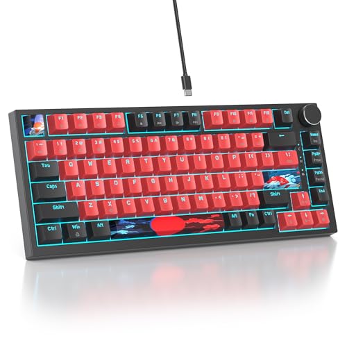 SOLIDEE mechanische Gaming Tastatur 75 Prozent,hot-swap-fähige mechanische Tastatur mit Gasket Struktur,RGB Hintergrundbeleuchtung,82 Tasten TKL Tastatur NKRO Keyboard mit Drehknopf(82 Black Red) von SOLIDEE
