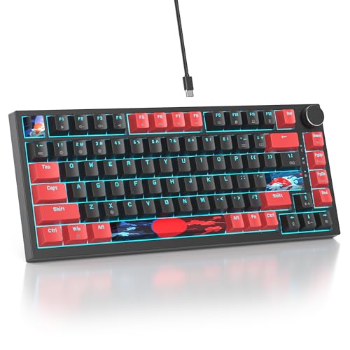 SOLIDEE mechanische Gaming Tastatur 75 Prozent,hot-swap-fähige mechanische Tastatur mit Gasket Struktur,RGB Hintergrundbeleuchtung,82 Tasten TKL Tastatur NKRO Keyboard mit Drehknopf(82 Red Black) von SOLIDEE