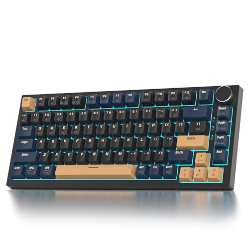 SOLIDEE mechanische Gaming Tastatur 75 Prozent mit Knopf,Bluetooth 5.0/2.4GHz/USB-C,Gasket Mount,hot-swap-fähige mechanische Tastatur mit RGB Hintergrundbeleuchtung,Cream Grey Switch(82 Blue(B)) von SOLIDEE