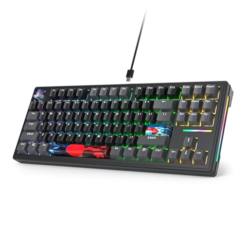 SOLIDEE mechanische Gaming Tastatur 80 Prozent,hot-swap-fähige mechanische Tastatur mit weiße Schalter,Gasket RGB Hintergrundbeleuchtung,87 Tasten mechanische Tastatur NKRO Tastatur(87 Blue_Black) von SOLIDEE