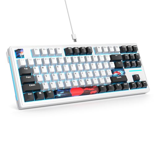 SOLIDEE verkabelte mechanische Gaming Tastatur 80 Prozent,hot-swap-fähige mechanische Tastatur mit weiße Schalter,Gasket Struktur RGB Hintergrundbeleuchtung,87 Tasten NKRO Tastatur(87 Pink_White) von SOLIDEE