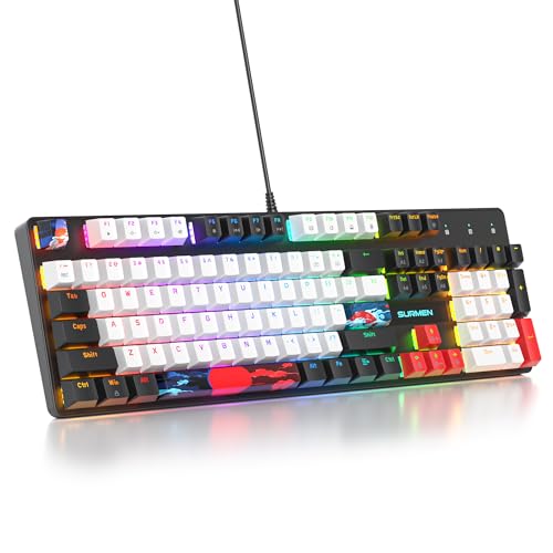 SOLIDEE mechanische Gaming-Tastatur in voller Größe,Schwarz-weiße Tastatur,QWERTY 104 Tasten kabelgebundene Tastatur,RGB Hintergrundbeleuchtung&Nummernblock,mechanische Tastatur von NKRO(104 White) von SOLIDEE