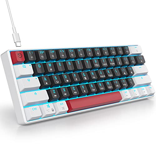SOLIDEE mechanische gaming tastatur 60 prozent,61 Tasten mit Lineare rote Schalter,kabelgebundene mechanische Tastatur mit LED-Hintergrundbeleuchtung,kompakte Tastatur,für PS5/PS4/Xbox(61 White_Black) von SOLIDEE