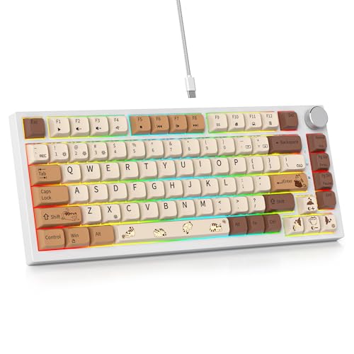 SOLIDEE mechanische gaming tastatur 75 prozent,hot-swap-fähige mechanische tastatur mit Gasket Struktur,RGB Hintergrundbeleuchtung,82 Tasten TKL Tastatur NKRO keyboard mit Drehknopf(82 Coffee Cat) von SOLIDEE