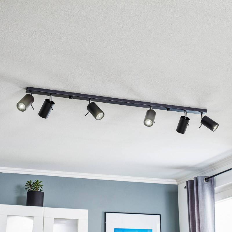 Deckenspot Round in Schwarz, sechsflammig linear von SOLLUX LIGHTING