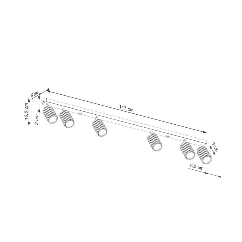 Deckenstrahler Karbon, weiß, Länge 117 cm, Alu, 6-flg. von SOLLUX LIGHTING