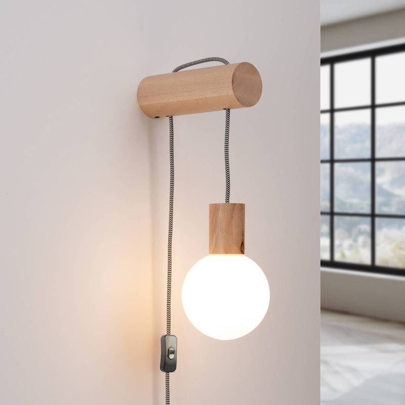 Wandleuchte Nimbi, Holz hell, Höhe 67 cm, Holz/Glas von SOLLUX LIGHTING