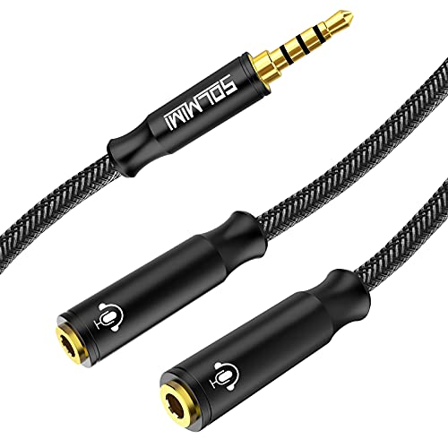 SOLMIMI 3.5mm TRRS Headset Splitter 4 Pole Stecker auf 2 TRRS Buchse Audio Stereo Y Klinke Adapter mit Kristall Nylon Geflecht für Kopfhörer, Mikrofon, PC, Handy, Xbox, PS4, PS5 und mehr - 0.3M von SOLMIMI