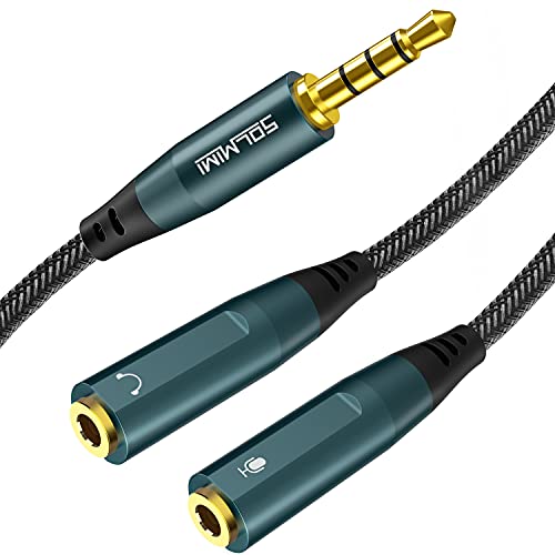 SOLMIMI Headset Adapter Kopfhörer Mic Y Splitter - CTIA TRRS 3,5mm Klinke Stecker auf 2 TRS Klinke Buchse Y Audio Mikrofon Splitter Kabel für Dual-Plug Headset zu PC, Laptop, Smartphone, PS4-30cm von SOLMIMI