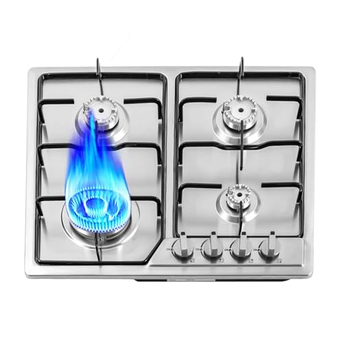 SOLOCJNL 23" Gas-Kochfeld, eingebautes Gas-Kochfeld mit 4 Brennern aus Edelstahl mit Gusseisenrost, elektrischer Zündung und Flamme Out System von SOLOCJNL