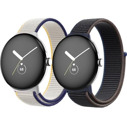 2 Pcs Nylon Armband kompatibel mit Google Pixel Watch 2/1 Armband,Verstellbares Elastisches Sportarmband Dehnbares Ersatzarmband für Google Pixel Watch Uhrenarmband，Meersalz/Holzkohle von SOLOLUP